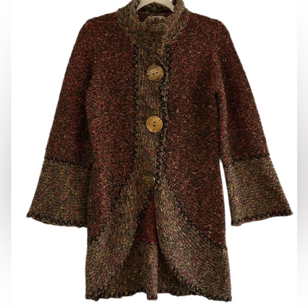 Anthropologie Curio Knit Red Brown Multicolor Long Cardigan Sweater Small
